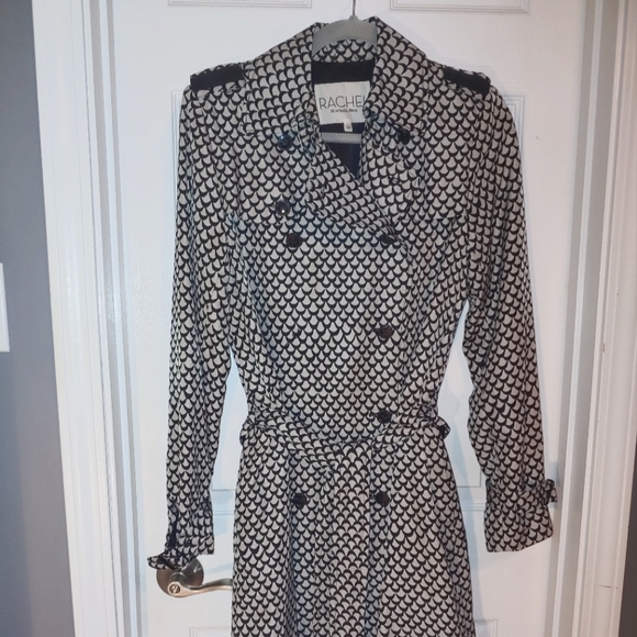 Rachel Zoe patterned trench coat Navy/White Belted - Picture 1 of 4